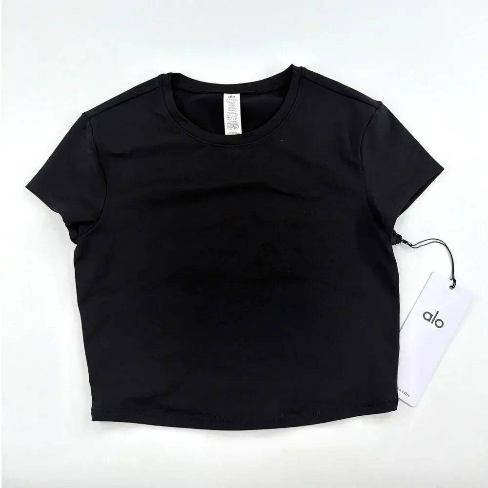 Alo Yoga Black Alosoft Crop Finesse Short Sleeve Tee Size S
